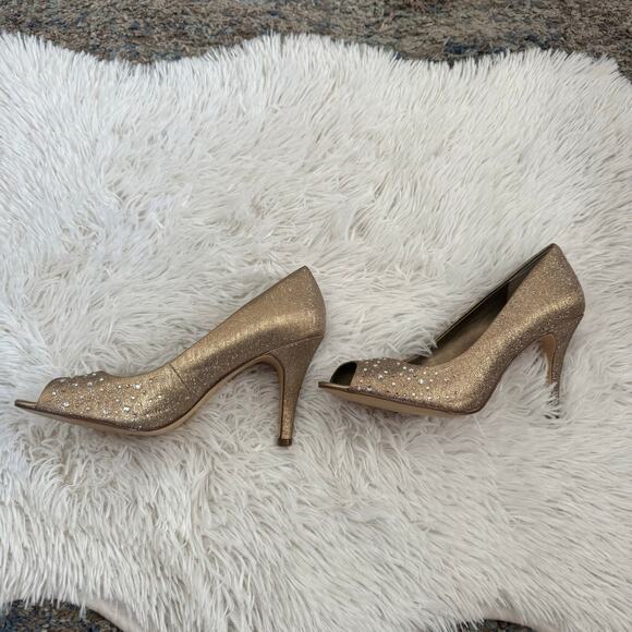Style & Co Monae Peek A Boo Gold Rhinestone Heels Size 7M - Picture 5 of 9